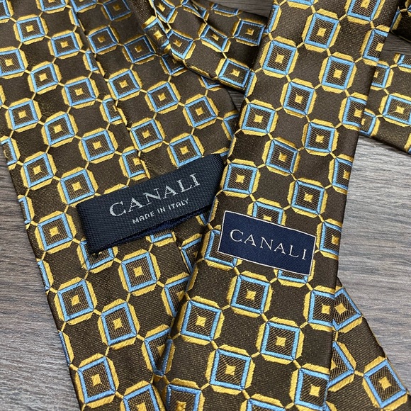 Canali Other - Canali Brown, Gold & Blue Check Silk Tie